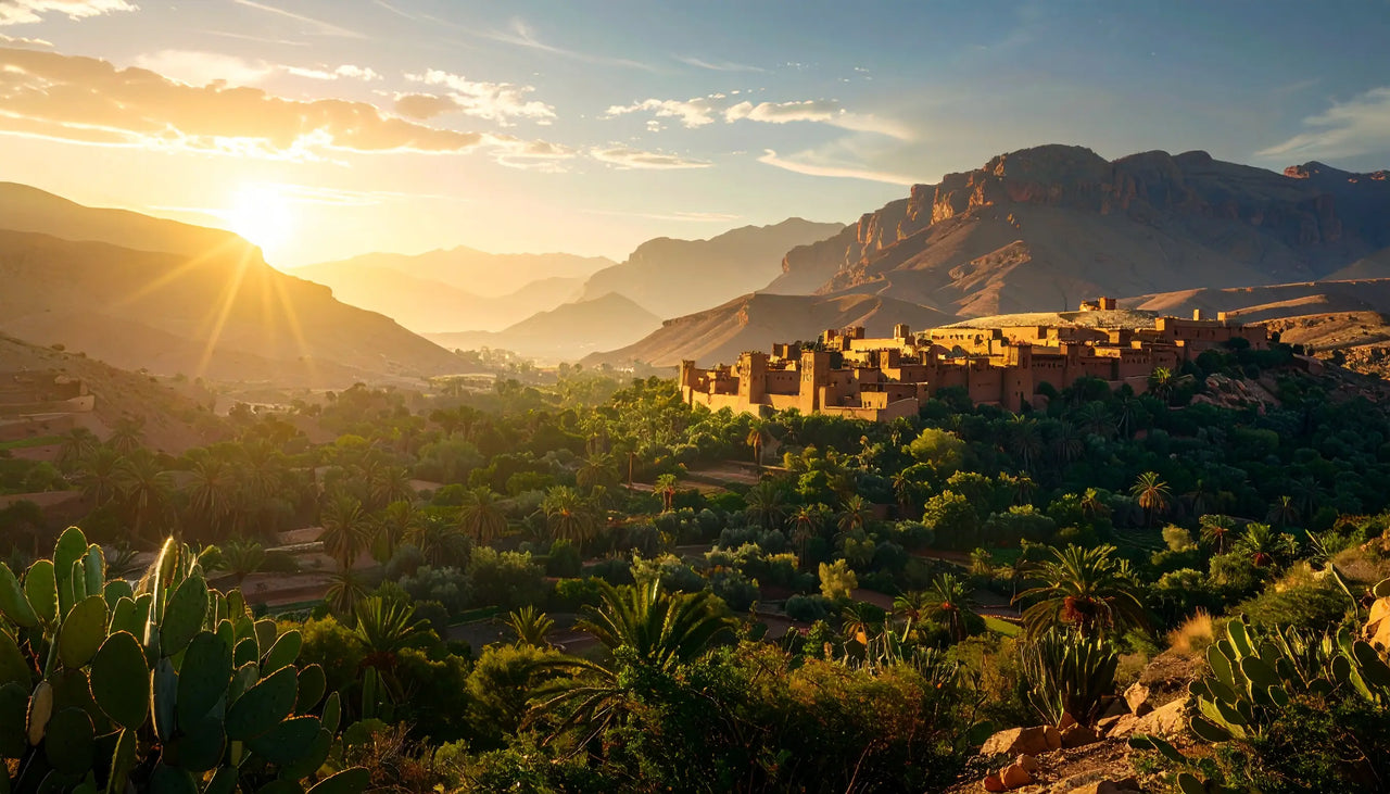 Village marocain, olivier et figue de barbarie